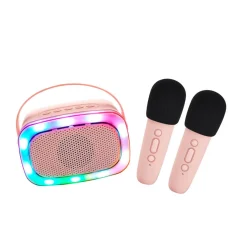 Clearance Lalarma Karaoke Lautsprecher mit Beleuchtung 2x Mikrofon Roseu00a0