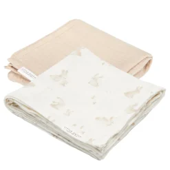 Hot Little Dutch Musselintuch Swaddles 70 x 70 Baby Bunny / Beige 2er-Set