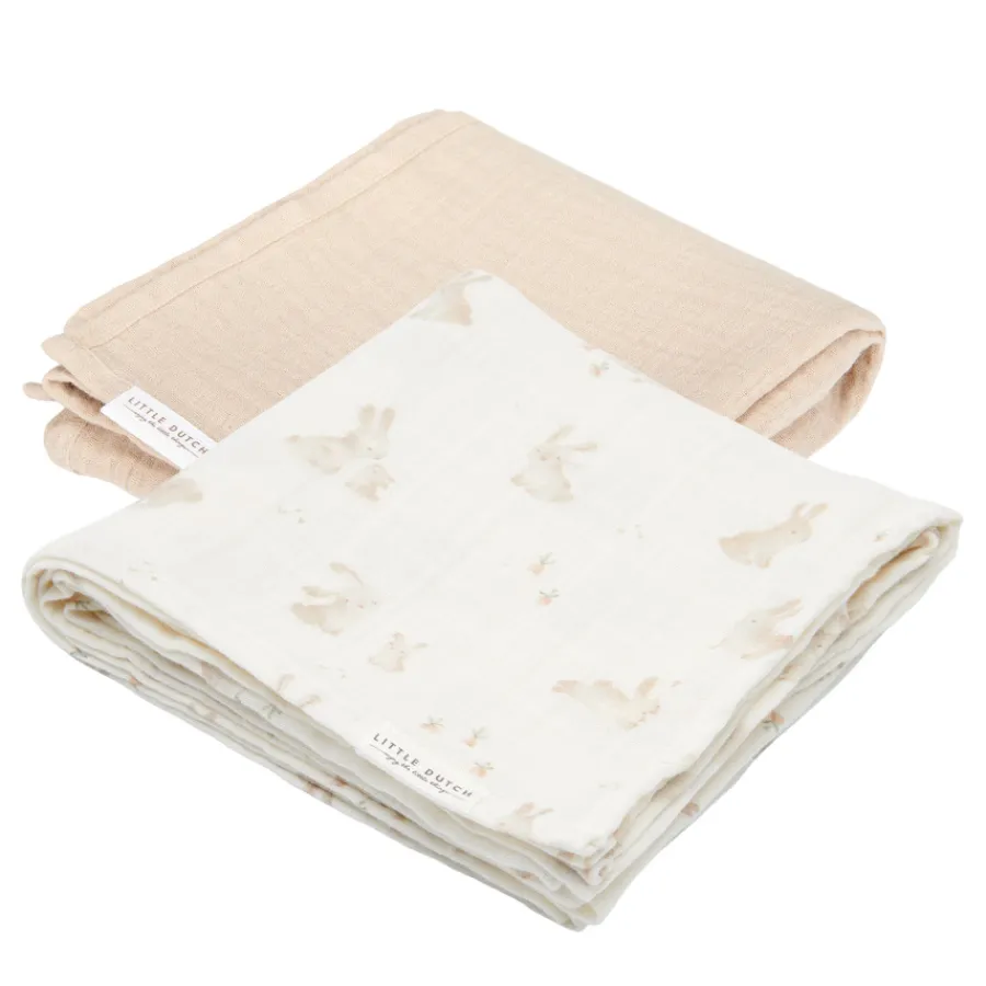 Hot Little Dutch Musselintuch Swaddles 70 x 70 Baby Bunny / Beige 2er-Set