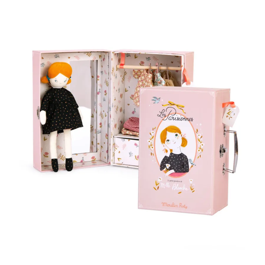 Outlet Moulin Roty Kleiner Schrankkoffer mit Puppe und 3 Outfits les Parisiennes