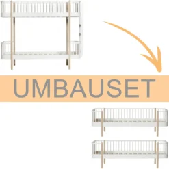 New Oliver Furniture Umbauset Wood Original Etagenbett Leiter am Kopfteil zu 2 Bettsofas, Weiu00df/Eiche