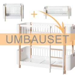 Hot Oliver Furniture Umbauset Wood Mini+ Basic und Geschwisterset zum halbhohen Etagenbett Weiu00df/Eiche