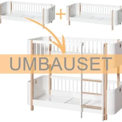 Online Oliver Furniture Umbauset Wood Mini+ 2 Juniorbetten zum halbhohen Etagenbett Weiu00df/Eiche