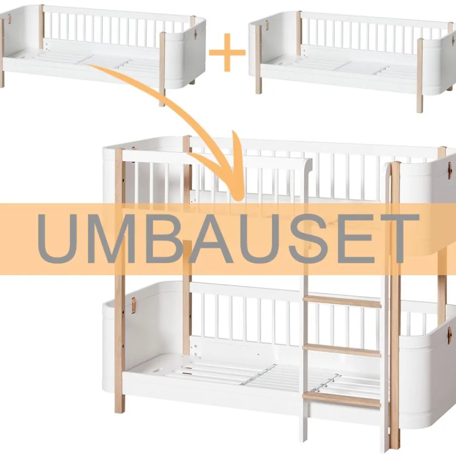 Online Oliver Furniture Umbauset Wood Mini+ 2 Juniorbetten zum halbhohen Etagenbett Weiu00df/Eiche