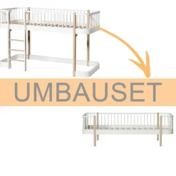 Outlet Oliver Furniture Umbauset Wood Original Halbhohes Hochbett zu Einzelbett, Weiu00df/Eiche