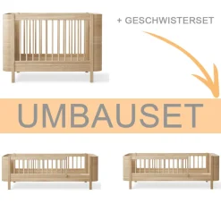 Outlet Oliver Furniture Umbauset Wood Mini+ Babybett inkl. Umbauset Juniorbett und Geschwisterset zu 2 Juniorbetten Eiche