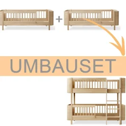 Best Oliver Furniture Umbauset Wood Mini+ 2 Juniorbetten zum halbhohen Etagenbett Eiche