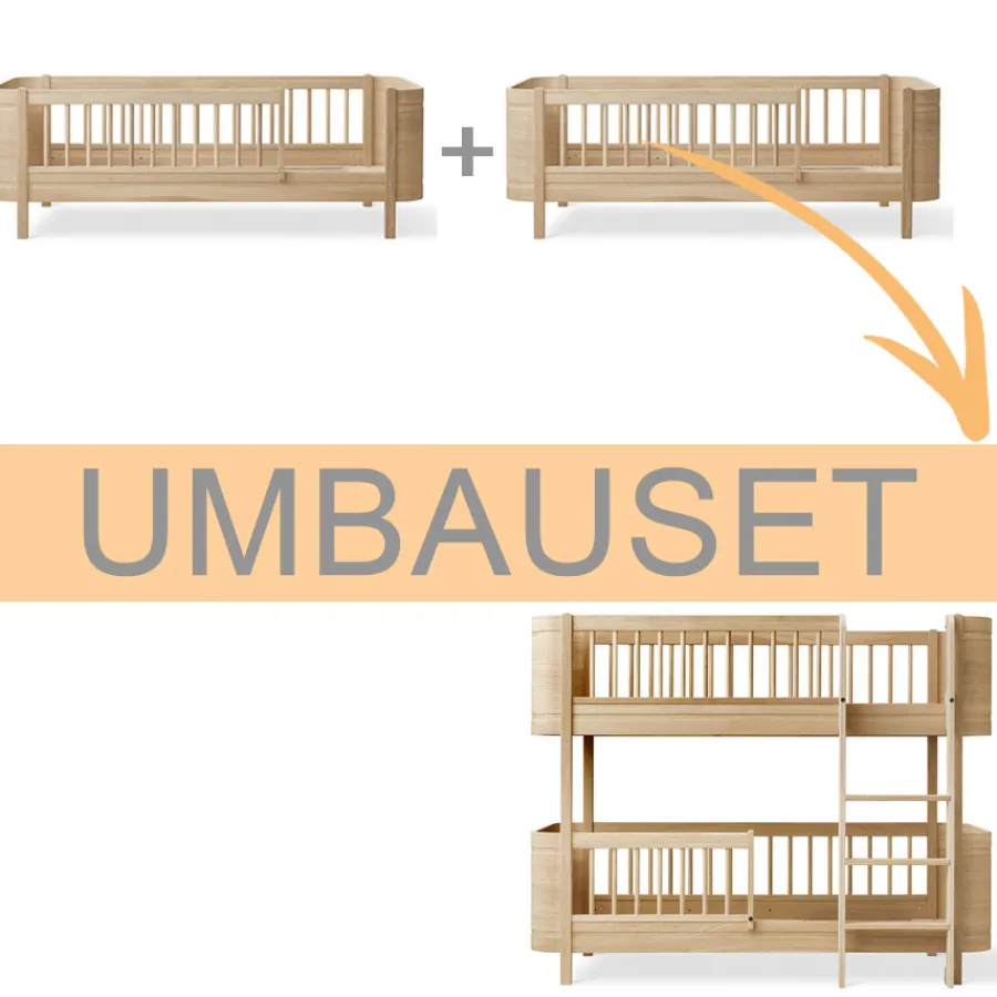 Best Oliver Furniture Umbauset Wood Mini+ 2 Juniorbetten zum halbhohen Etagenbett Eiche