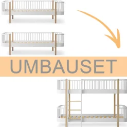 Oliver Furniture Umbauset Wood Original 2 Bettsofas zu halbhohem Etagenbett Weiu00df/Eiche