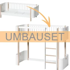 Hot Oliver Furniture Umbauset Wood Mini+ Juniorbett zum halbhohen Hochbett Weiu00df/Eiche