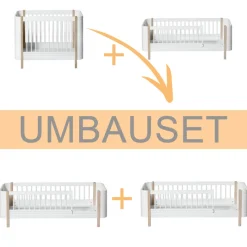 Hot Oliver Furniture Umbauset Wood Mini+ Basic und Geschwisterset zu 2 Juniorbetten Weiu00df/Eiche