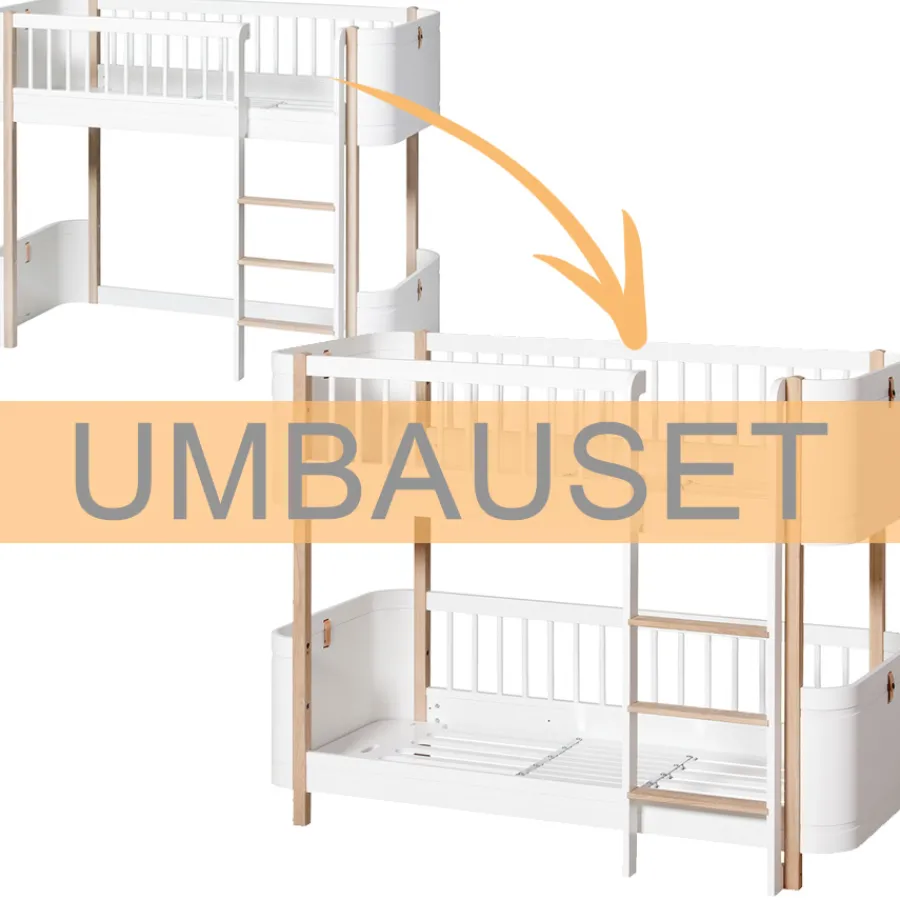 New Oliver Furniture Umbauset Wood Mini+ halbhohes Hochbett zum halbhohen Etagenbett Weiu00df/Eiche