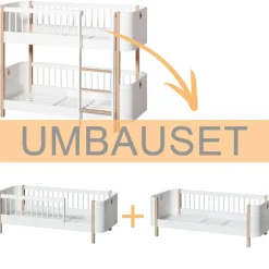 New Oliver Furniture Umbauset Wood Mini+ halbhohes Etagenbett zu 2 Juniorbetten Weiu00df/Eiche