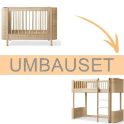 New Oliver Furniture Umbauset Wood Mini+ Babybett inkl. Umbauset Juniorbett zum halbhohen Hochbett Eiche