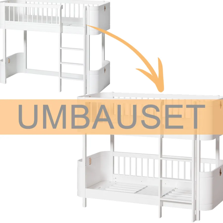 Discount Oliver Furniture Umbauset Wood Mini+ halbhohes Hochbett zum halbhohen Etagenbett Weiu00df